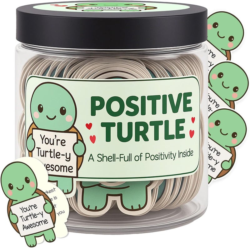 Musemory 60 Positive Cards Turtle Jar, Affirmation Cards For Women, Friendship Gift, Best Friend Gift, Positive Decor, Valentines Day Gifts, Key Chain Turtle, Card Turtle for Her - Image 1